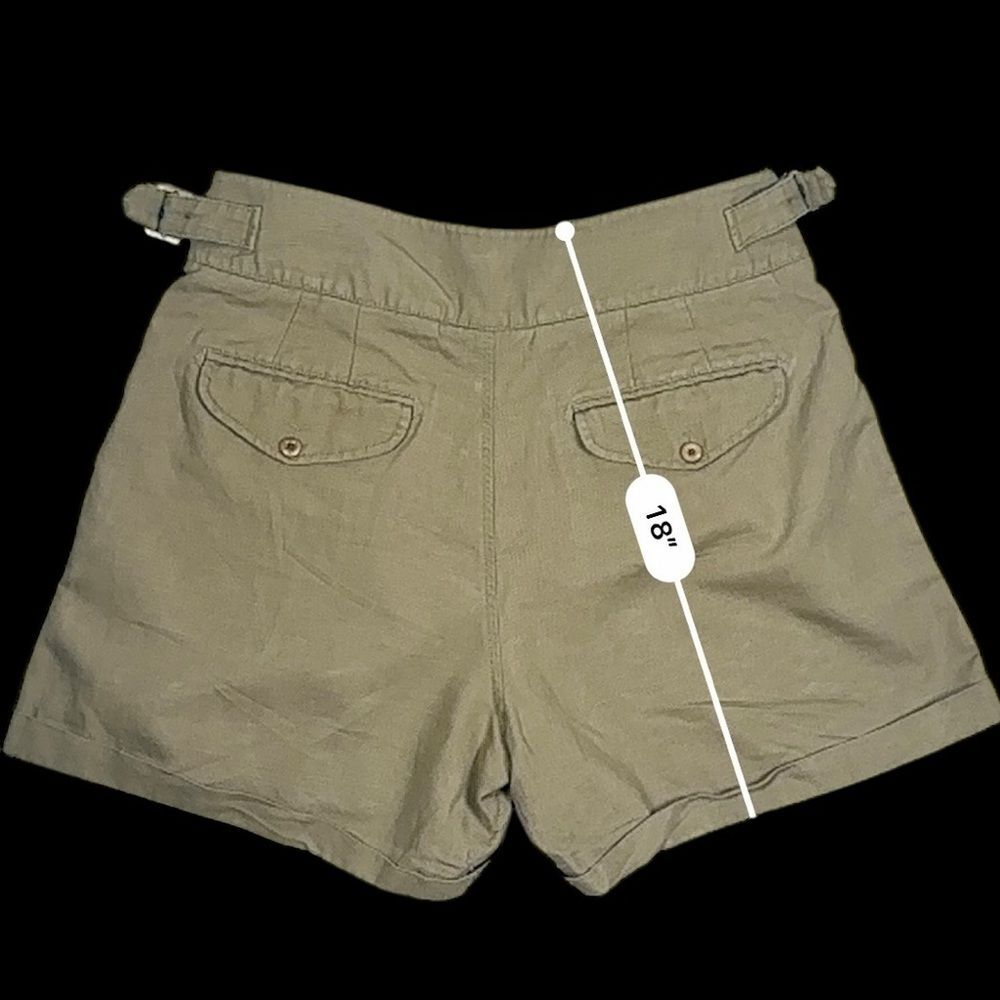 Banana Republic Women's Khaki-Green Linen Cotton Pleated Belted Shorts Size 14 - Picture 10 of 12